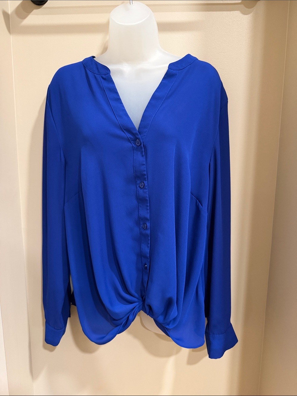 INC International Concepts Royal Blue Button-Front Twist Hem Shirt
